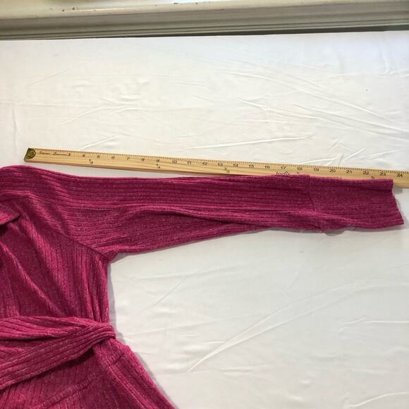 Anthropologie S pink ribbed belted wrap v neck stretchy long sleeve maxi dress - Picture 13 of 15